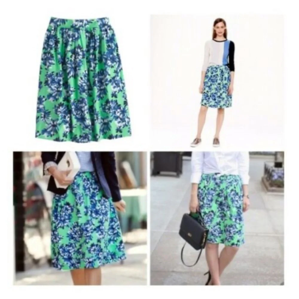 J. Crew NWOT❗️Patio Green Blue Floral Skirt
